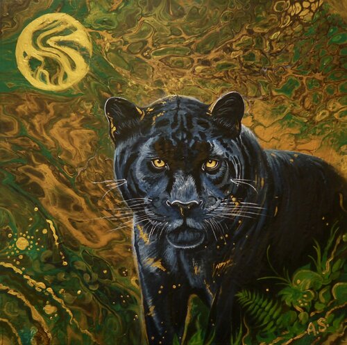 Wächter der Dschungel-Magie: Schwarzer Panther by Anja Semling, Painting for Sale on Select