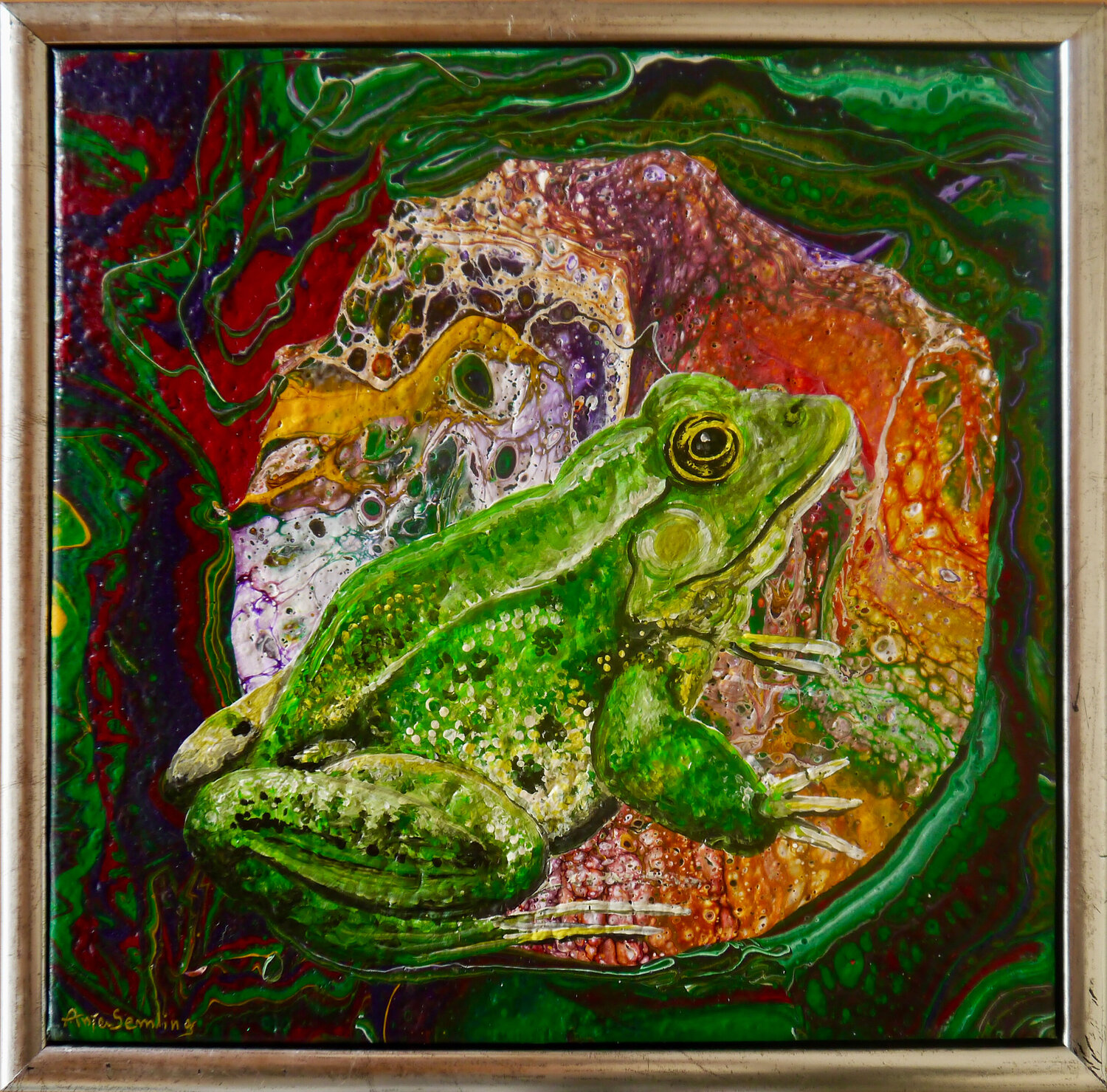 Amphibische Präsenz – Grasfrosch Anja Semling Original painting for sale