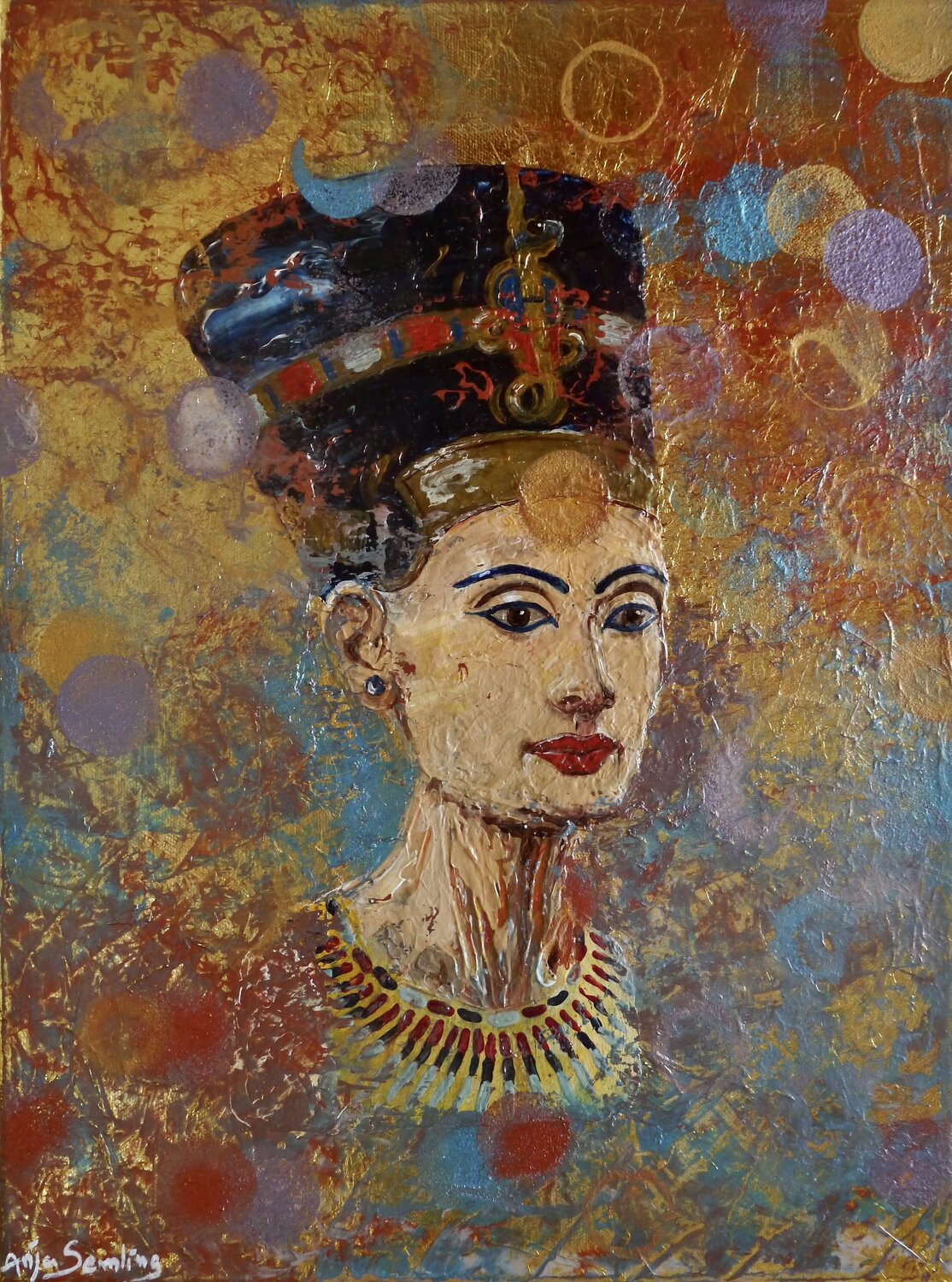 Nofretete (Nefertiti) – Goldene Ewigkeit Anja Semling Original painting for sale