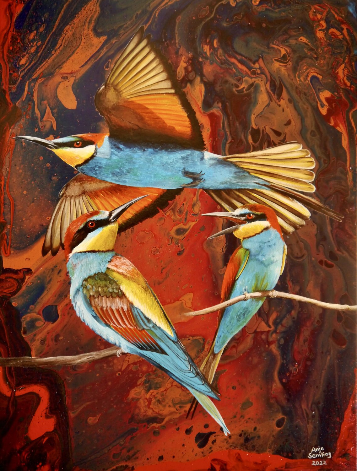 Juwelen der Lüfte – "Bienenfresser"-Vögel Anja Semling Original painting for sale
