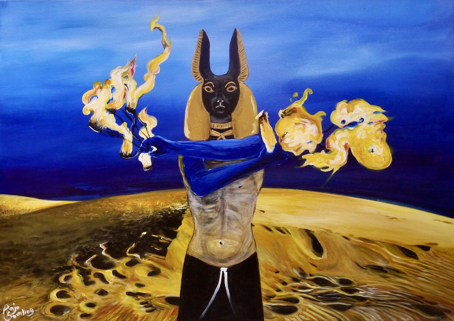 Magie des Anubis Anja Semling Originalgemälde zu verkaufen