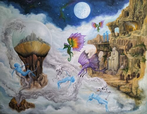 Gregory Pyra PIRO Oil Painting The First Revelation Between Civilizations / Première Rencontre entre les Civilisations / ref 381427 by Gregory Pyra PIRO, Painting for Sale on Select