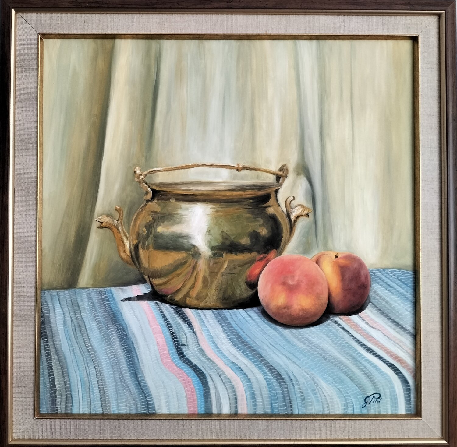 Gregory Pyra PIRO Oil Painting "Peaches and Brass" ref 745290, Still Life Gregory Pyra PIRO Original painting for sale