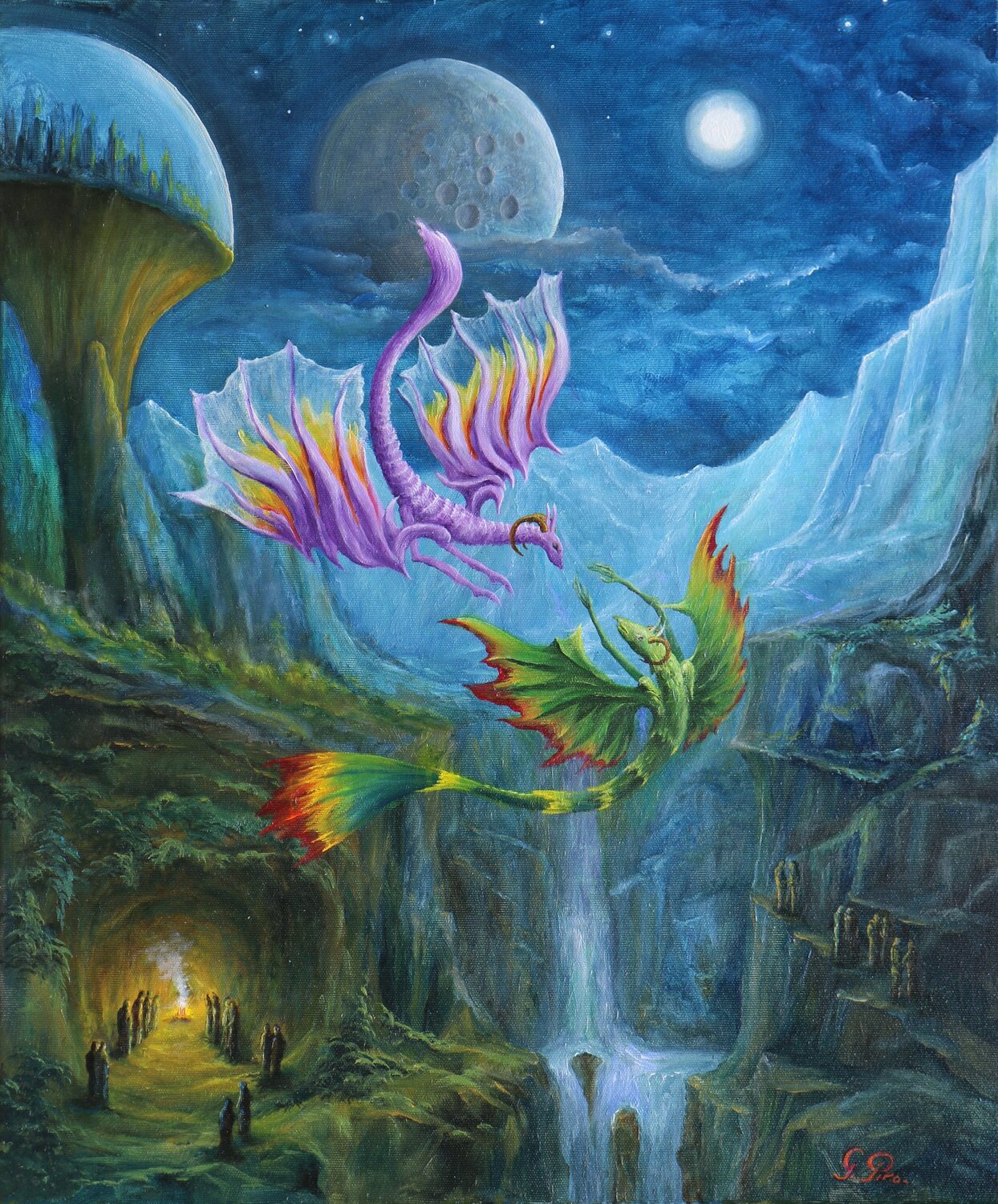 Gregory Pyra PIRO Oil Painting "Cave on a Bluff" ref 384294, narrative conceptual figurative surrealism Gregory Pyra PIRO Original painting for sale
