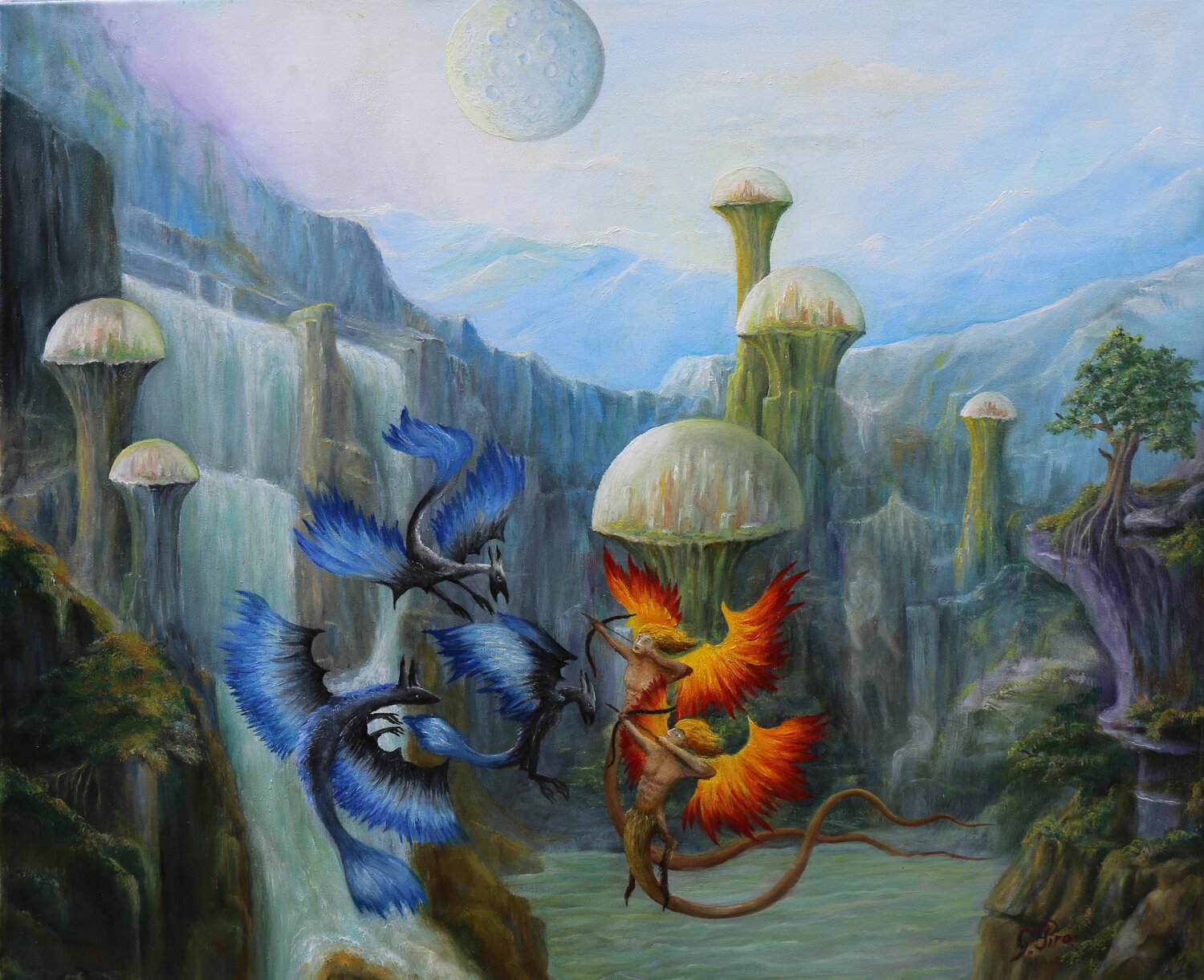 Gregory Pyra PIRO oil painting Fire on a Cold Planet / Les Flammes d'une Planète Froide / ref 384025 Gregory Pyra PIRO Original painting for sale