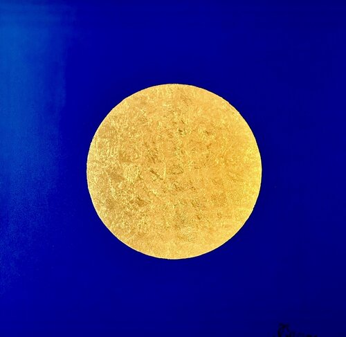 Titel „Goldene Mitte Blau“ by Tatjana Grace, Painting for Sale on Select