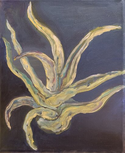 Aloe vera oil painting botanical wall art olive green decor by Fatima Erkenova, Painting for Sale on Select