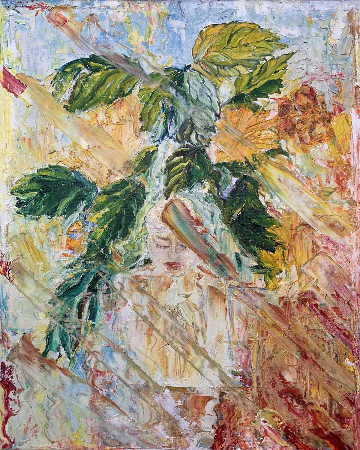Salvation in the present moment oil canvas Fatima Erkenova Original painting for sale