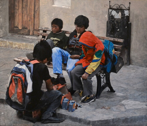 Les petits cireurs aux chaussures cirées by François Chevalier, Painting for Sale on Select