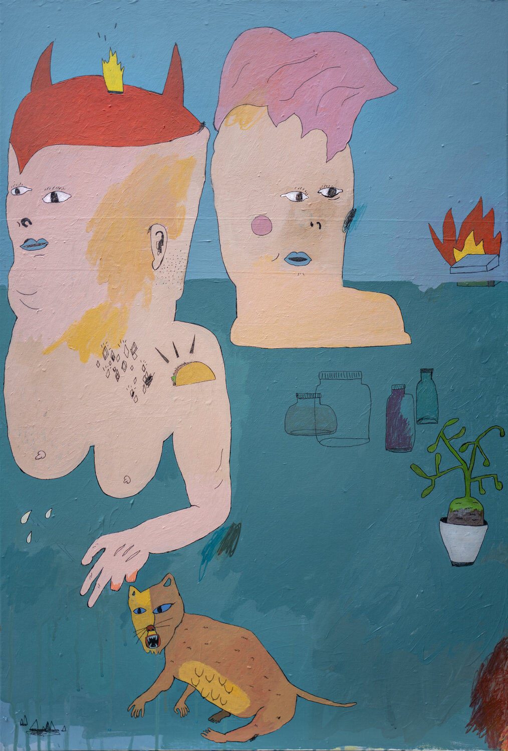 Miniature Cougar, Dexley and Parker Pose as Invited Party Guests David A. Kurtz Original painting for sale