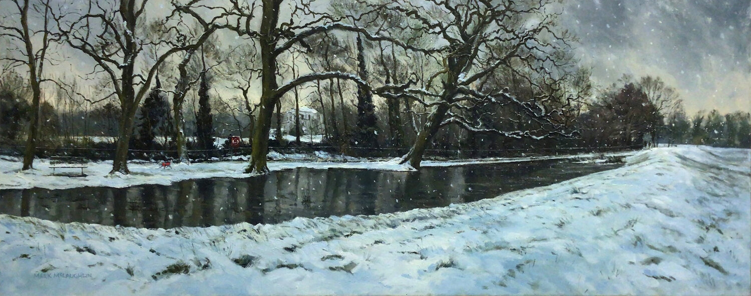 February snowfall. Belair Park. West Dulwich. Mark McLaughlin Original painting for sale