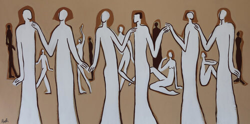 White people on beige by Maria Moretti, Painting for Sale on Select