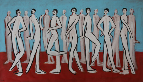 Red carpet - people painting by Maria Moretti, Painting for Sale on Select