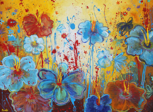 fleurs bleues by Maria Moretti, Painting for Sale on Select
