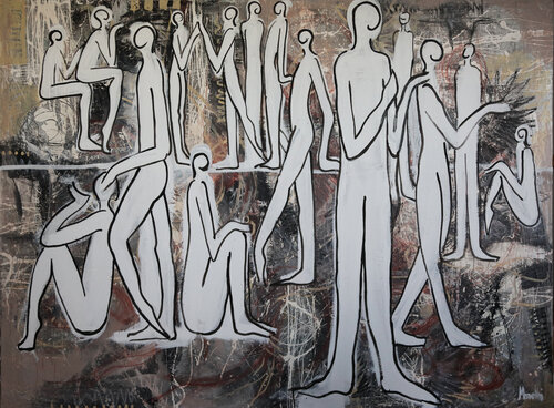 White humans - figurative painting von Maria Moretti, Malerei kaufen auf Select