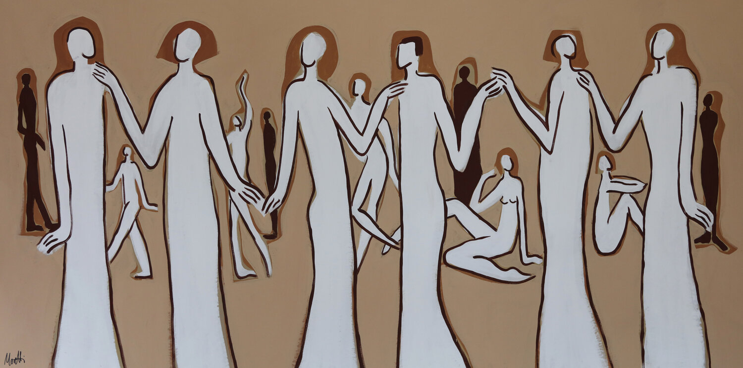 White people on beige Maria Moretti Original painting for sale