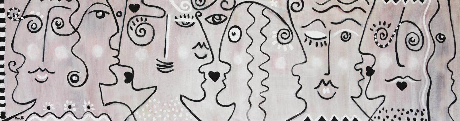 Kissers - black white Maria Moretti Original painting for sale