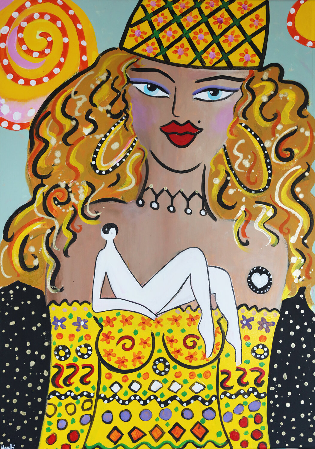 Miss Ying Yang with relaxer Maria Moretti Originalgemälde zu verkaufen