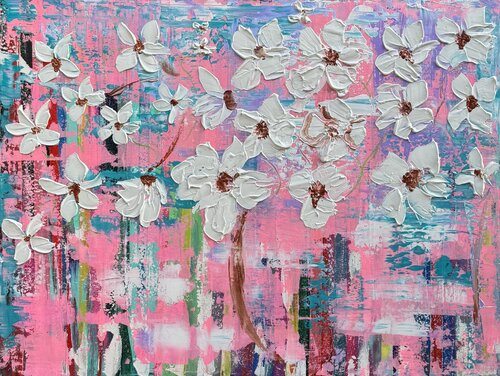 White flowers textured von Sabina Nealon, Malerei kaufen auf Select