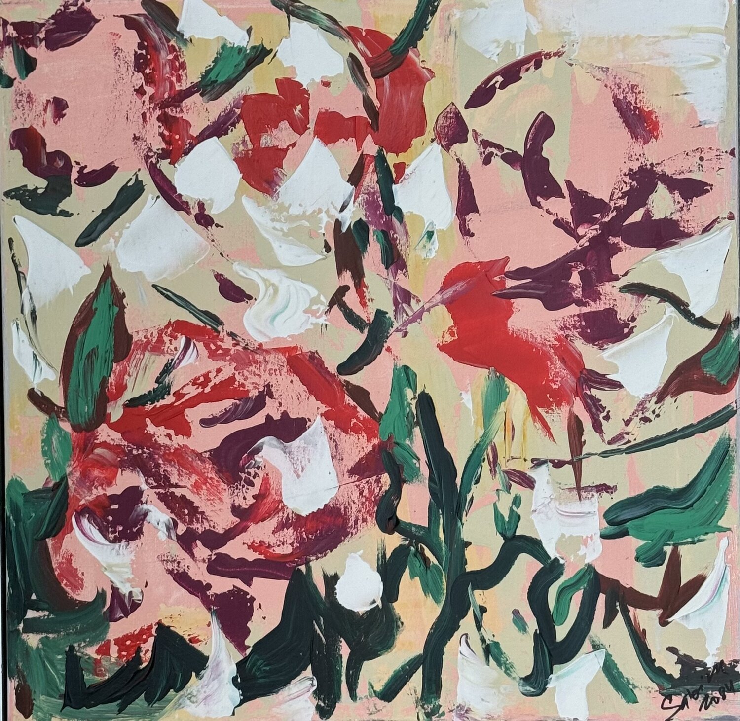 Red roses botanical Sabina Nealon Originalgemälde zu verkaufen