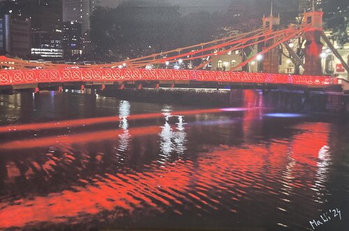 Cavenagh Bridge, Singapore by Marta Widowitz, Painting for Sale on Select
