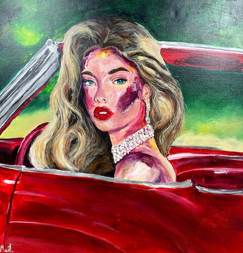 „La beauté au cabriolet rouge“. by Maximilian Füßl, Painting for Sale on Select