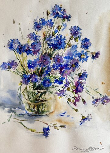 Cornflowers by Diana Malivani, Drawing for Sale on Select