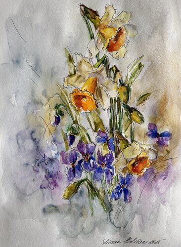 Spring Flowers by Diana Malivani, Drawing for Sale on Select
