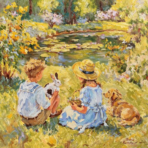 Au bord de l'étang by Diana Malivani, Painting for Sale on Select
