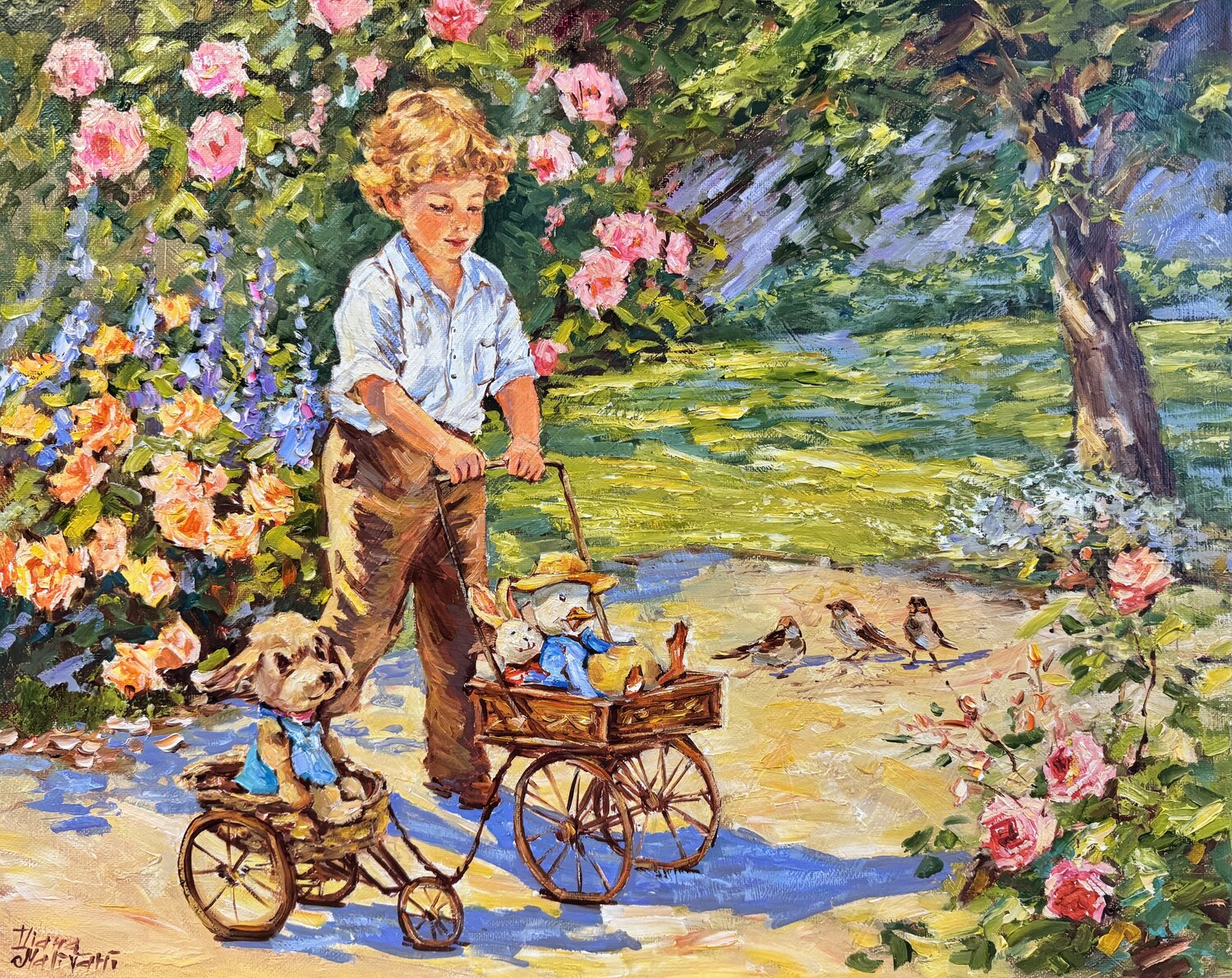 Une promenade dans le jardin Diana Malivani Original painting for sale