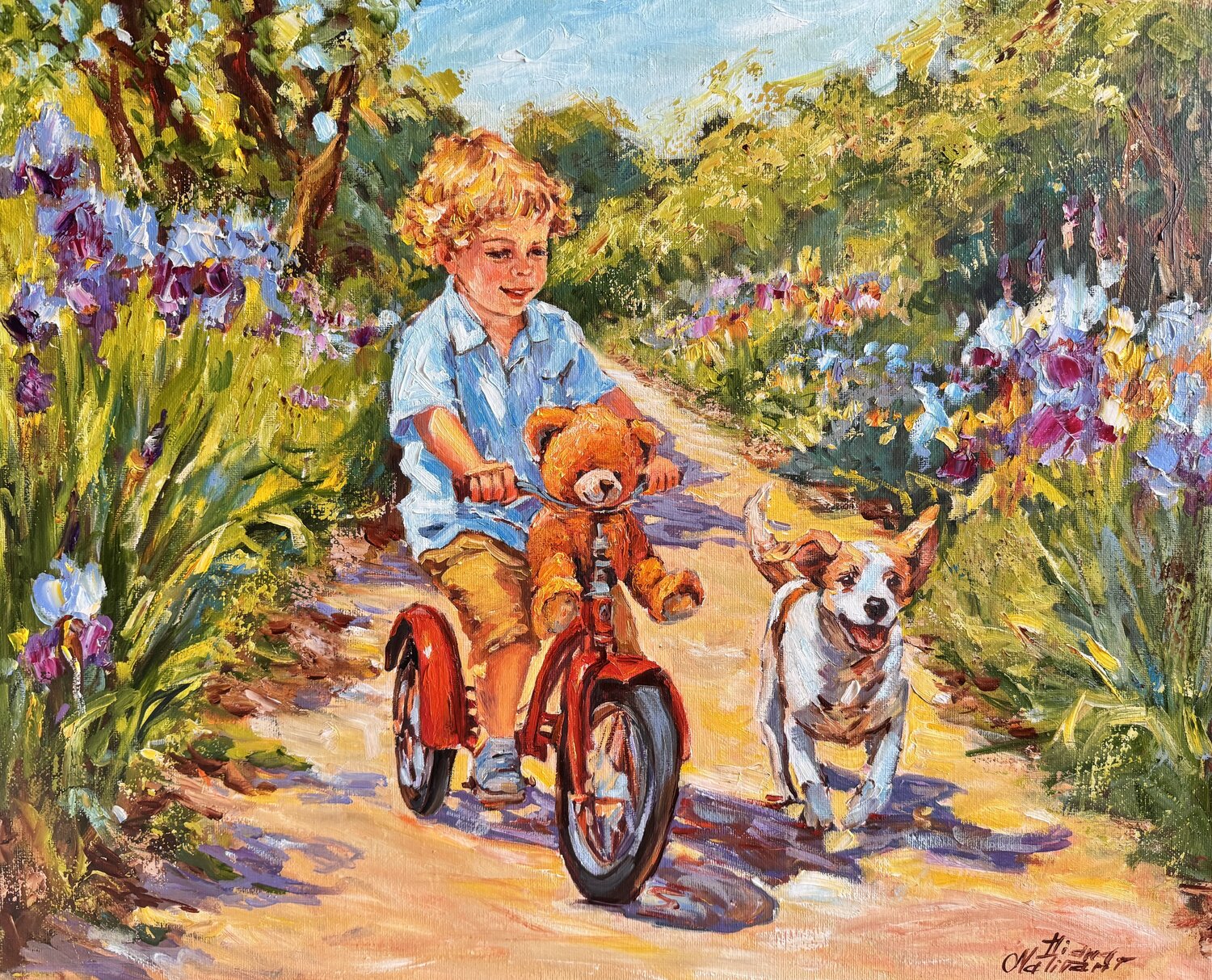 Le vélo rouge Diana Malivani Original painting for sale