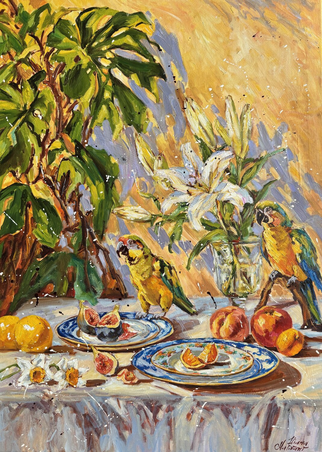 Still Life with Parrots Diana Malivani Original painting for sale
