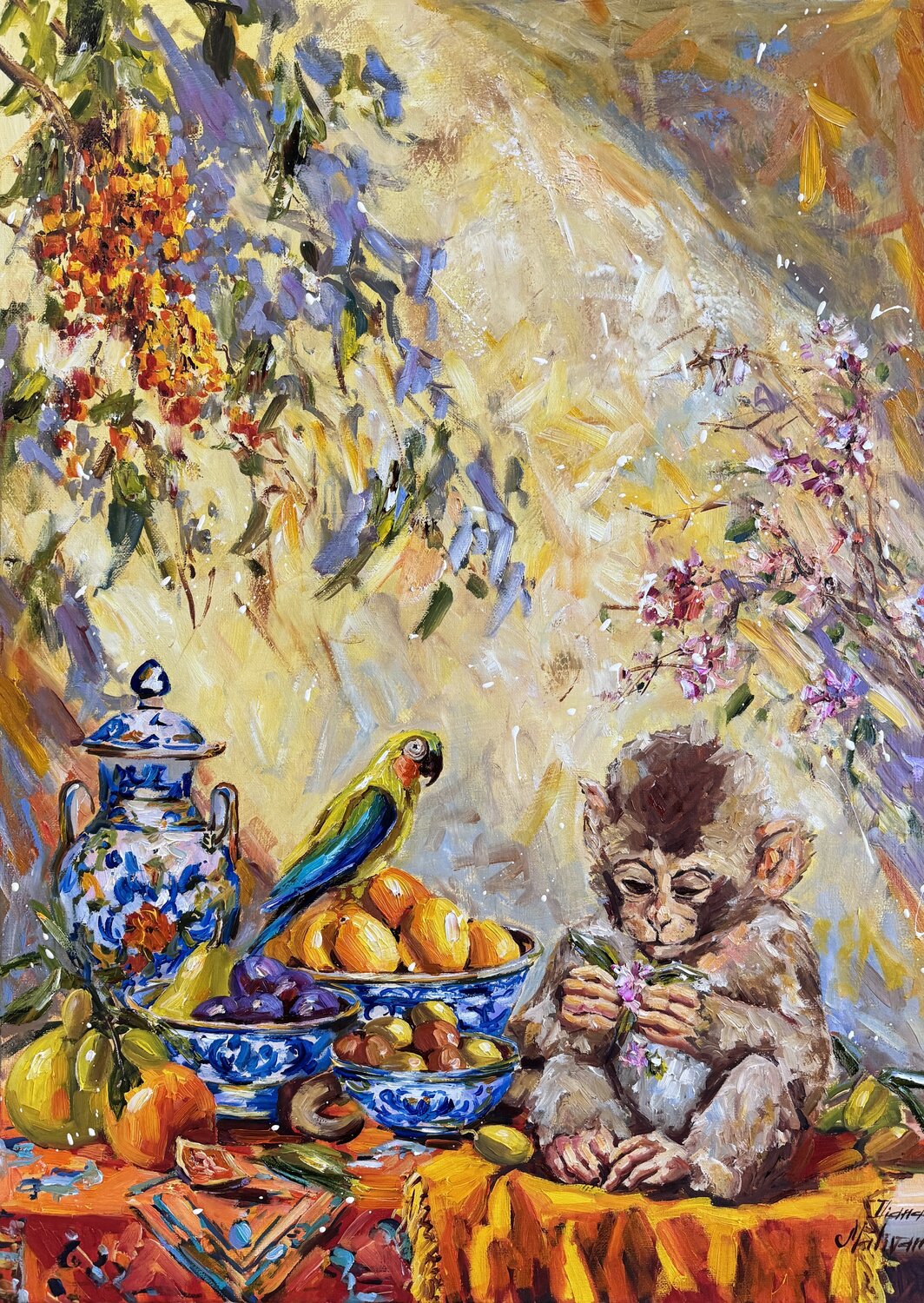 Still Life with a Monkey Diana Malivani Original painting for sale