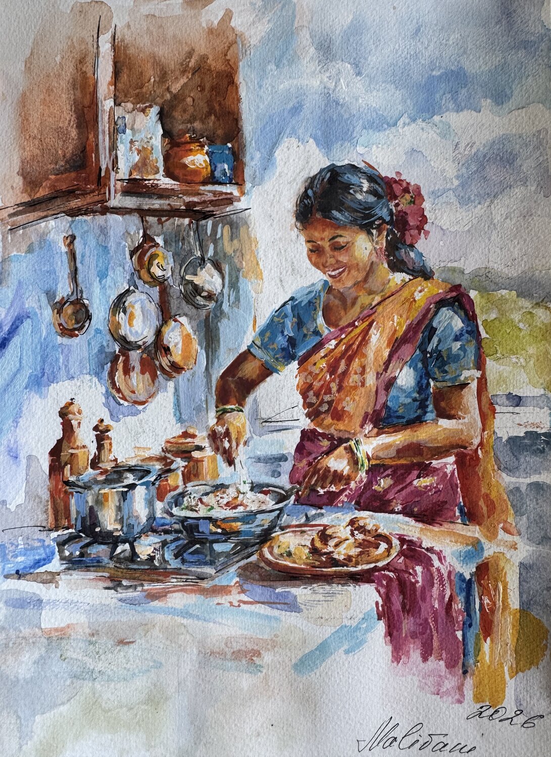 Les saveurs de l'Orient Diana Malivani Drawing for sale