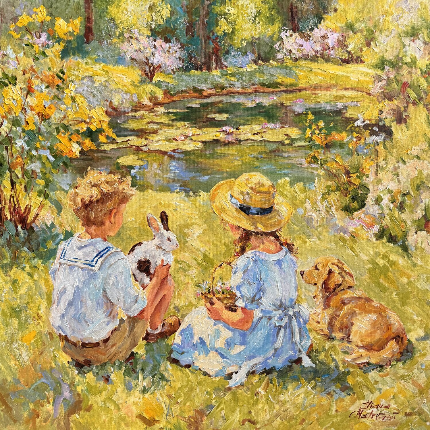 Au bord de l'étang Diana Malivani Original painting for sale