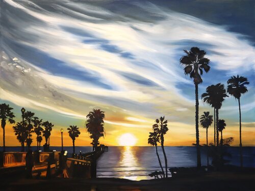 Sunset At The Pier by Lisa Schulaner, Painting for Sale on Select