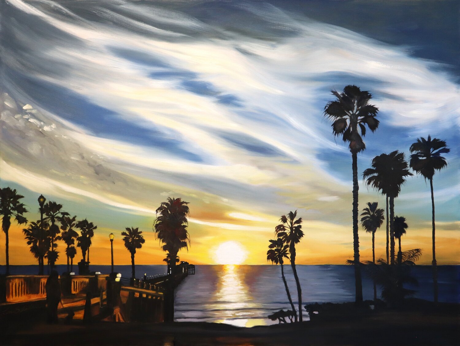 Sunset At The Pier Lisa Schulaner Original painting for sale