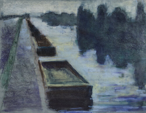 Schwimmtröge auf Kanal by Hjalmar Thelen, Drawing for Sale on Select