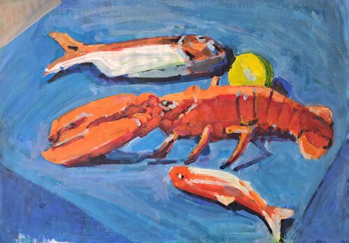 Stillleben mit Hummer by Hjalmar Thelen, Painting for Sale on Select