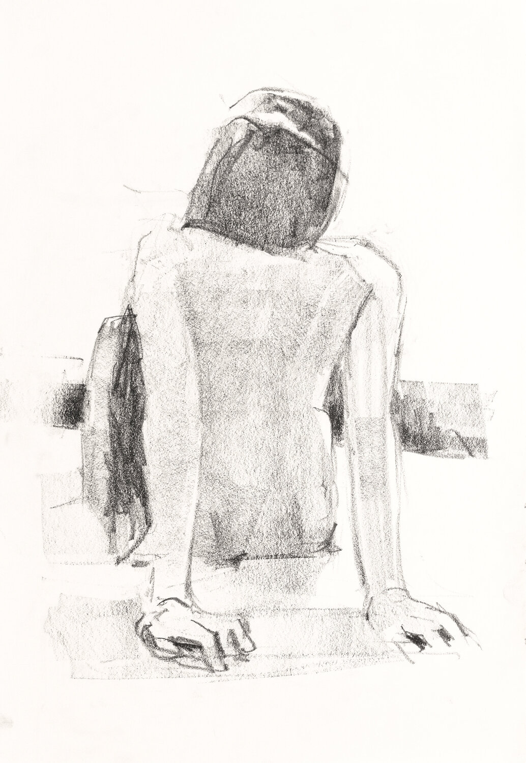 Ohne Titel (Rückwärtig aufgestützter Akt) Hjalmar Thelen Drawing for sale