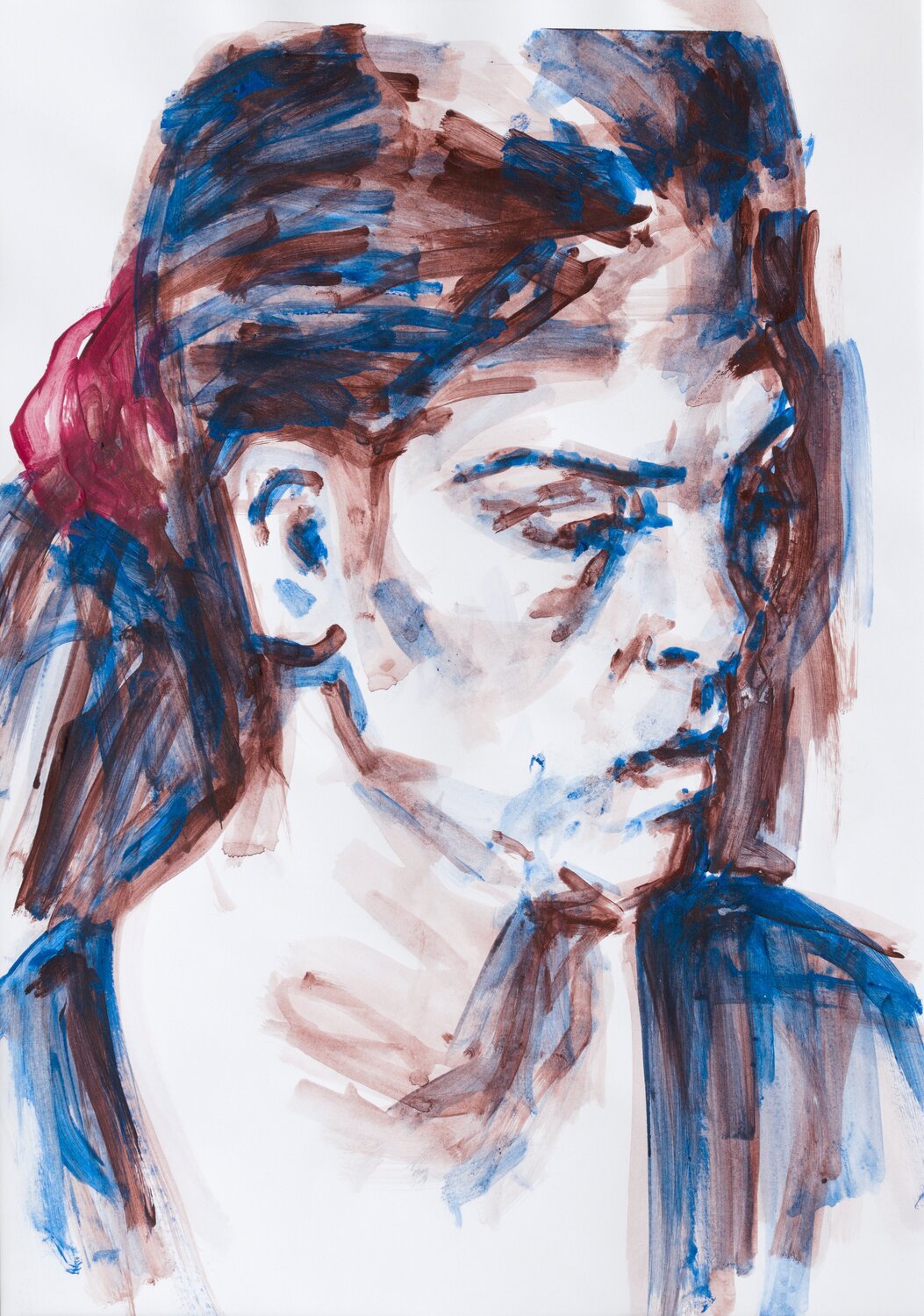 Ohne Titel (Frau mit rotem Haargummi) Hjalmar Thelen Original painting for sale