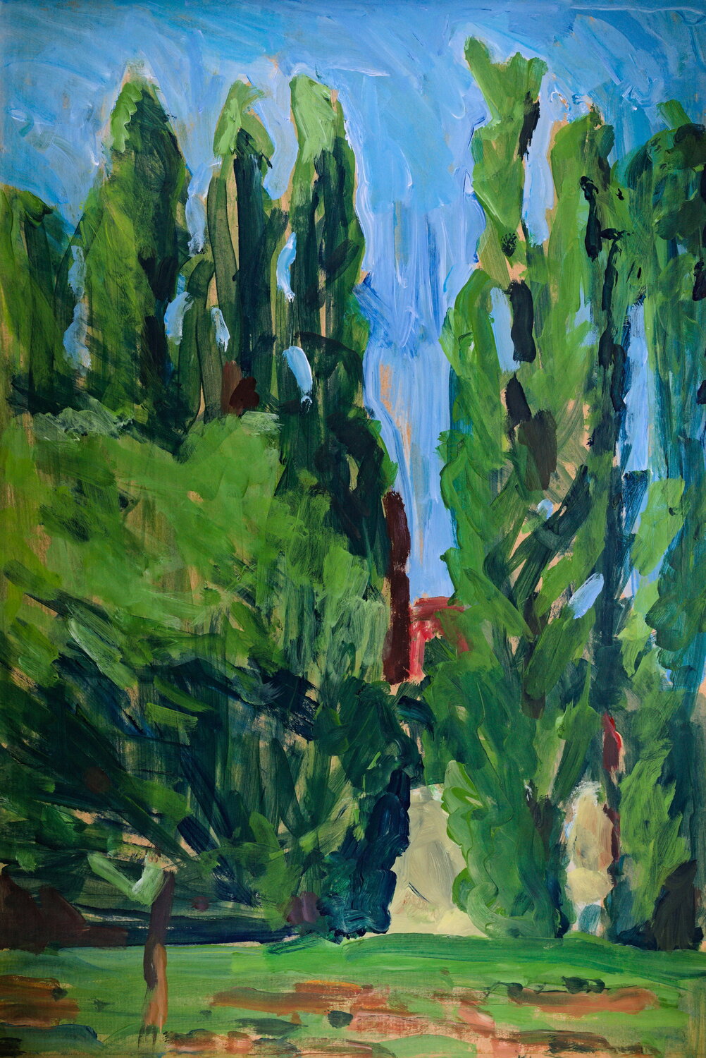 Haus hinter Pappeln Hjalmar Thelen Original painting for sale