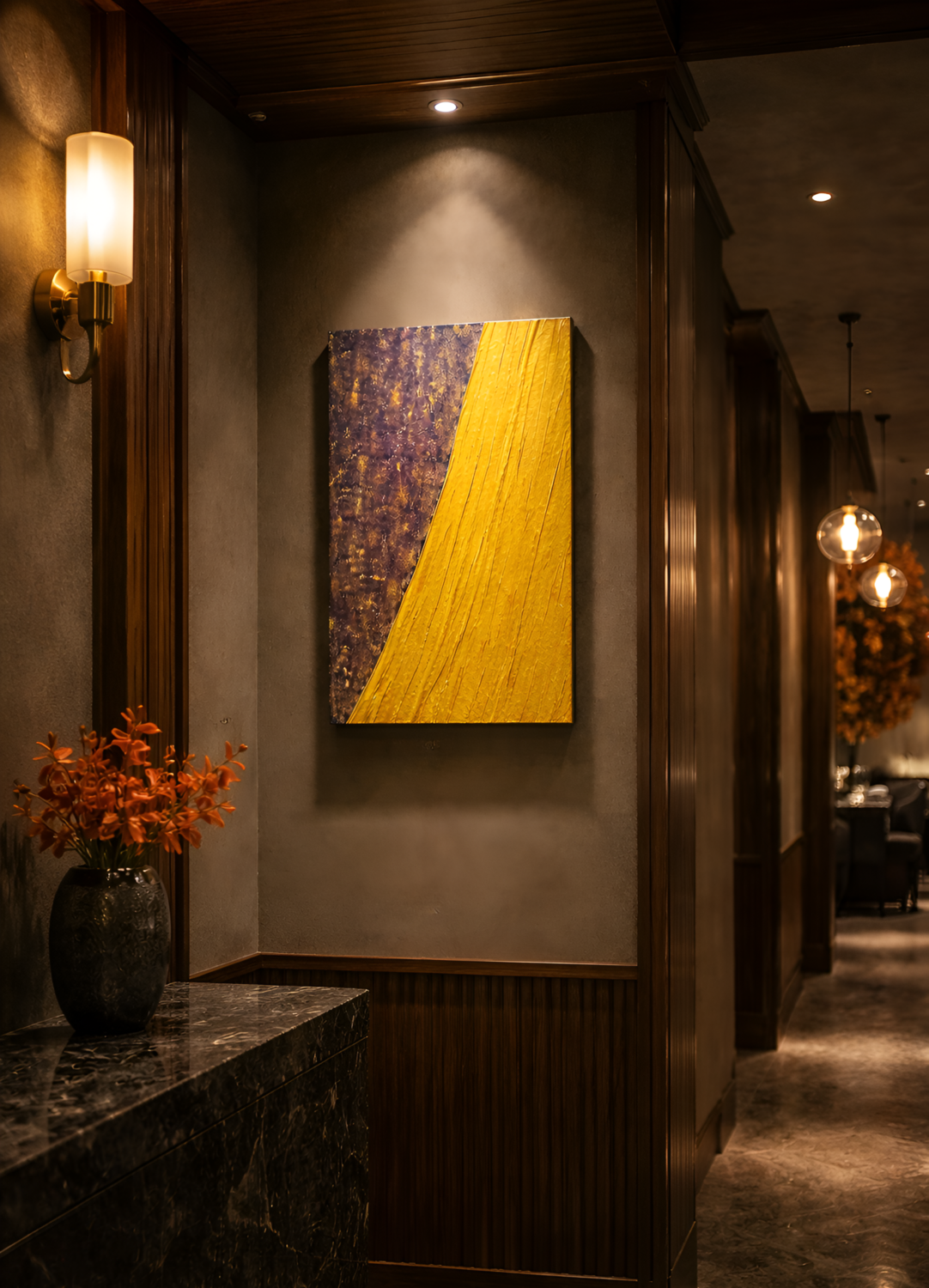 Svelarsi-Quadro astratto materico contemporaneo viola oro ANTONINO GERACI Original painting for sale