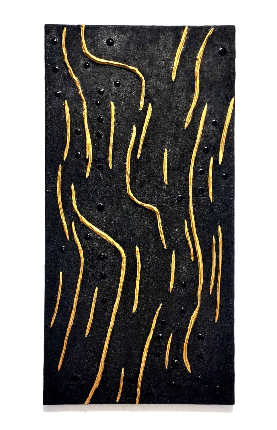 PERCORSI-Quadro astratto materico contemporaneo nero oro ANTONINO GERACI Original painting for sale