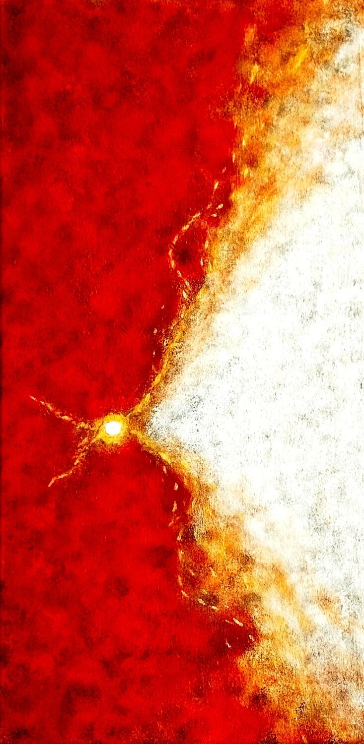 “Aurora di Confine”  In Concorso alla Biennale di Chianciano 2026 Quadro astratto materico con oro, rosso bianco, ruggine materico contemporaneo ANTONINO GERACI Original painting for sale