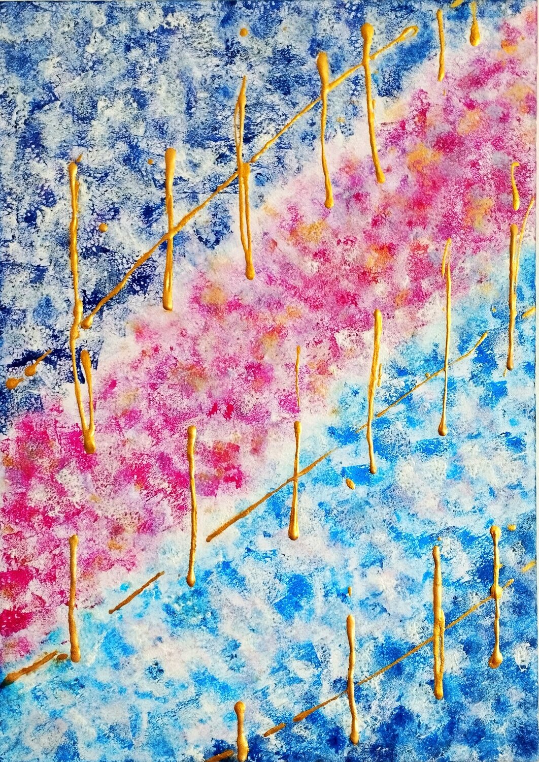 Suture Emotive- quadro astratto materico contemporaneo oro viola rosa blu ANTONINO GERACI Original painting for sale