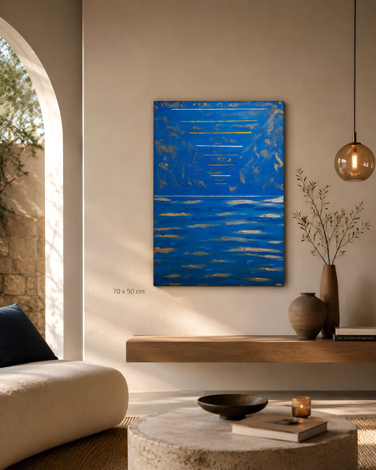 Frequenze dell'infinito. Acrilico su tela, stile astratto contemporaneo. Ideale per ambienti moderni, minimalisti ed eleganti. Temi: energia, mare interiore, spiritualità, luce, infinito, percorsi emotivi, arte astratta contemporanea. ANTONINO GERACI Original painting for sale