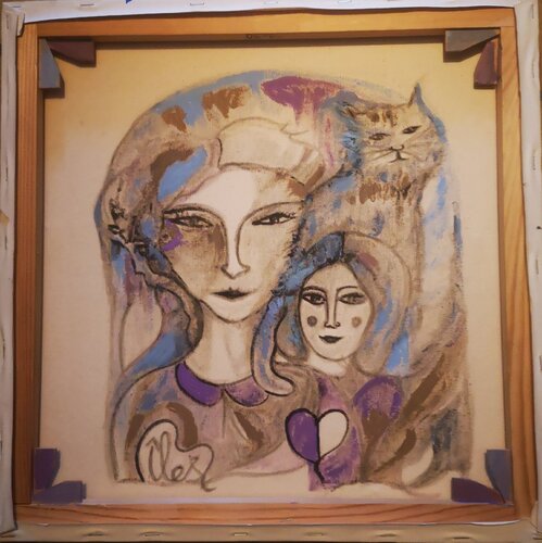 Women and cat : french frimousses by Abricodéal ÃŽles, Painting for Sale on Select