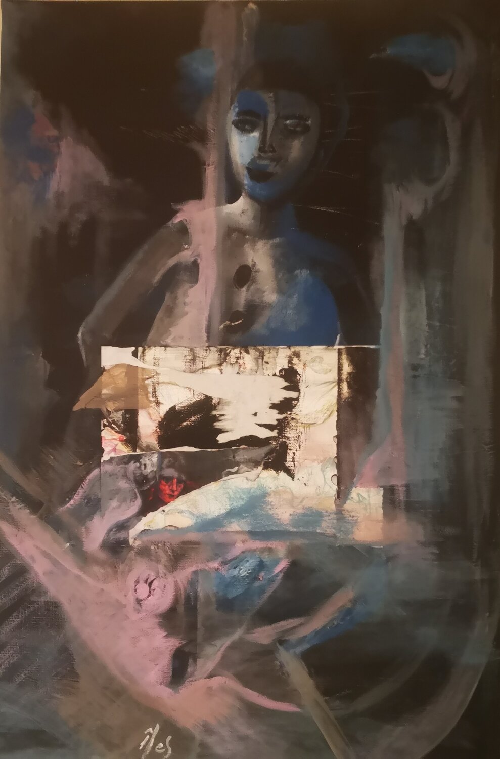 Nuages roes pour Pierrot Bleu Abricodéal ÃŽles Original painting for sale