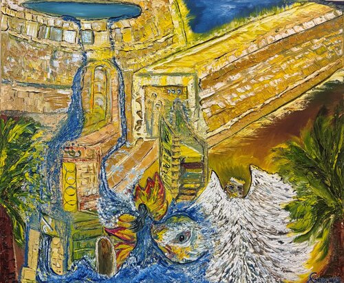 Shekhinah’s Gate: The Golden Jerusalem Beyond the Veil by Elana Gor, Painting for Sale on Select